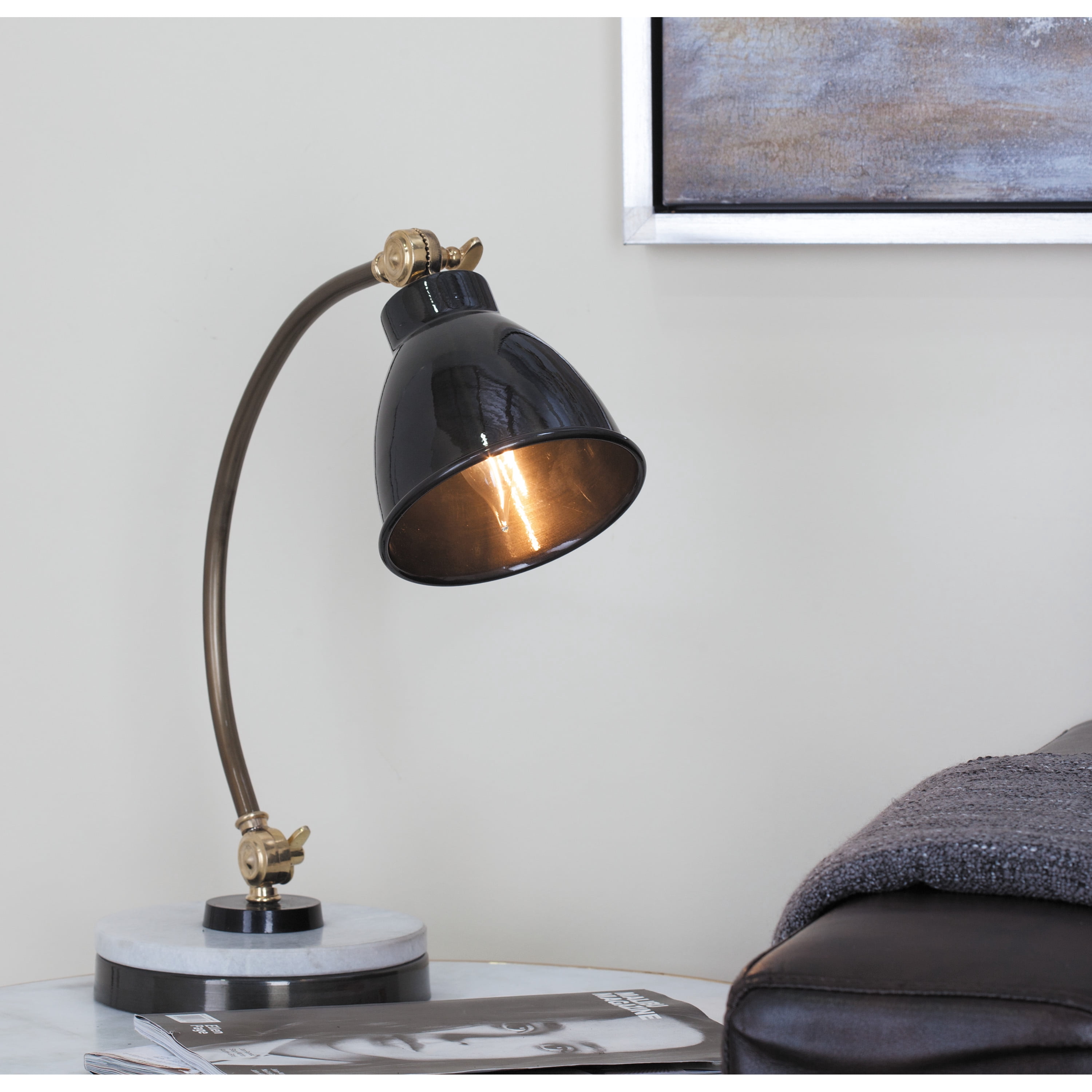 DecMode 19" Spotlight Black Desk Lamp with Black Metal Shade