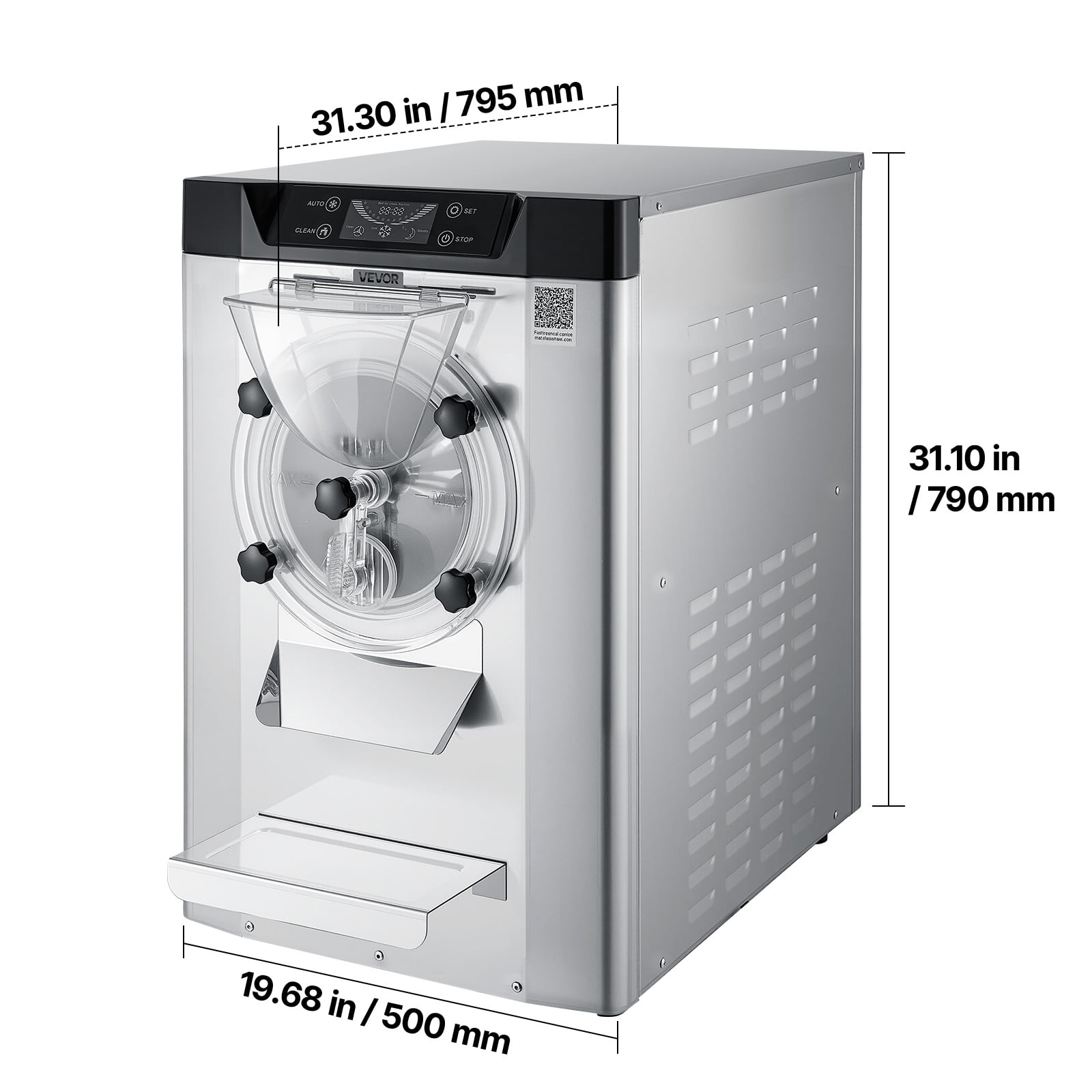 VEVOR Commercial Hard Ice Cream Machine, 2000W 3.17-5.28 Gal/Hour, Countertop Gelato Hard Serve Ice Cream Maker with 6L 304 Stainless Steel Cylinder, Auto Clean LED Panel for Snack Bar Restaurants