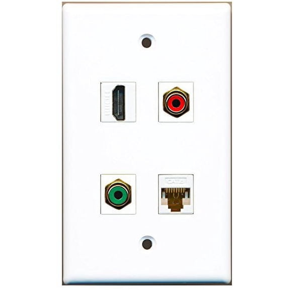 RiteAV - 1 Port HDMI 1 Port RCA Red 1 Port RCA Green 1 Port Cat6 Ethernet White Wall Plate