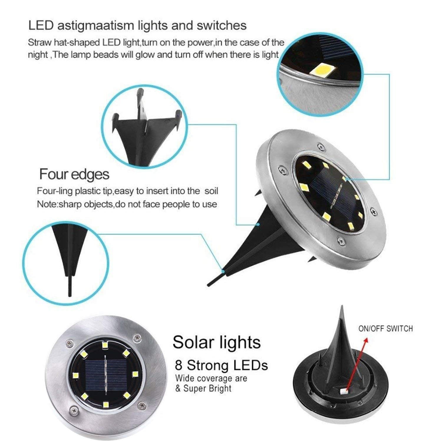 GLUAAE Solar Ground Lights - 8 LED Solar Garden Lights Outdoor，Disk Lights Waterproof In-Ground Outdoor Landscape Lighting - Warm White