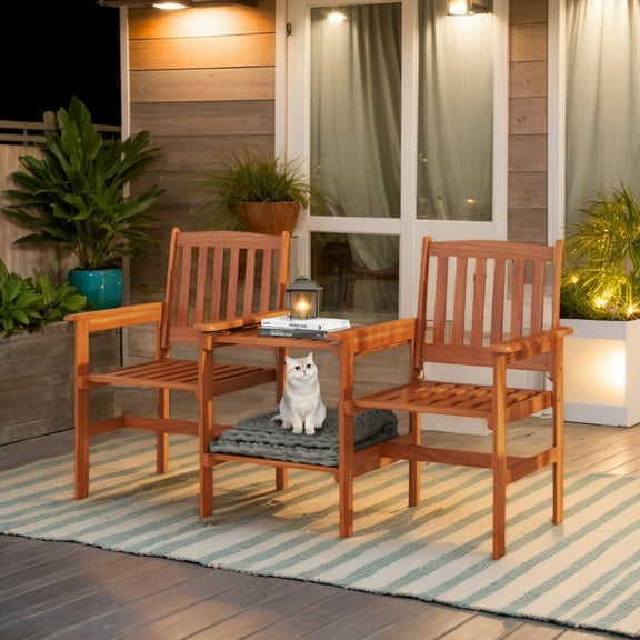 Spaco 2-Seater Outdoor Patio Furniture Set, Patio Conversation Set with 1.57 Inch Umbrella Hole for Patio, Garden, Backyard, Natural