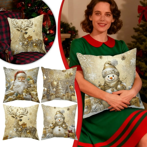 Decorative Pillow Featuring Reindeer and Snowflake Designs for Sofa Cushions Ideal Holiday Addition to Home 4PCS