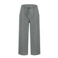 thumbnail image 2 of IDALL Linen Pants Women Wide Leg Pants Woman Women Linen Wide Leg Pants Casual Loose High Waist Beach Haren Pants Pockets Lounge Pants Women Summer Pants Gray 2XL, 2 of 7
