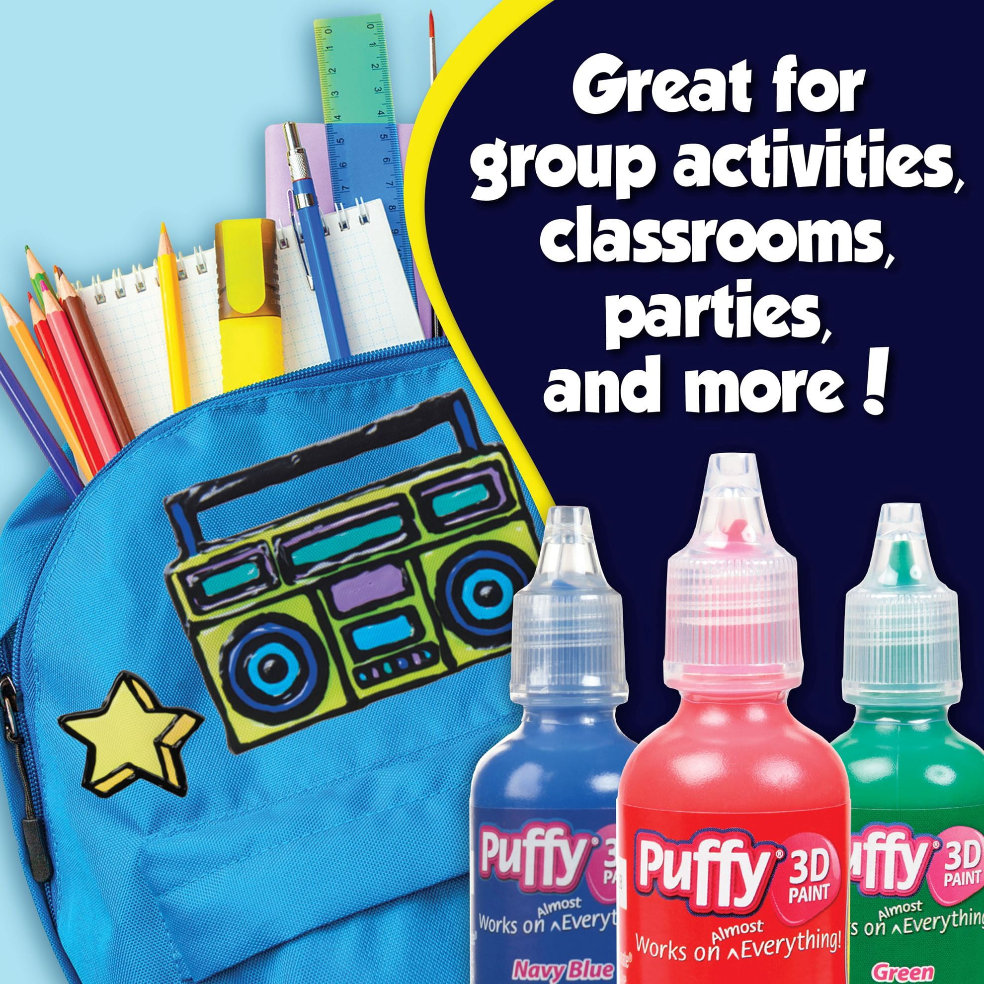 Puffy Paint Artist Pack, Multi-Surface, Permanent 3D Designs, Use on Rocks, Shirts, Shoes, and More, 24 colors