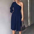 thumbnail image 7 of One Shoulder Dress for Women Long Sleeve Solid Color High Waist Boho Midi Dress Fashion Flowy Side Slit Holiday Dress, 7 of 7