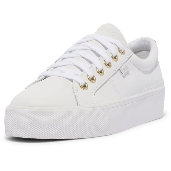 Sneaker Keds Jump Kick Duo con cordones para mujer, piel blanca/dorada