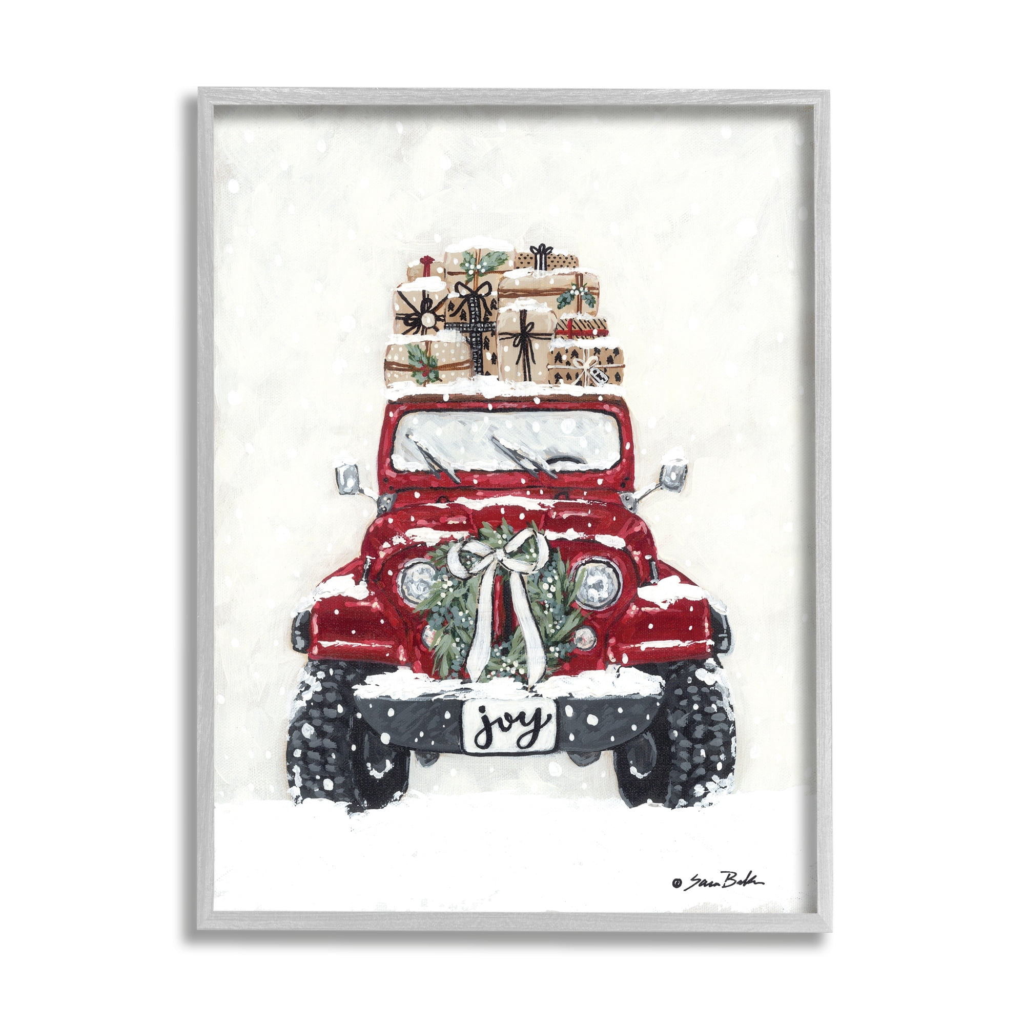 Festive Red Truck Christmas Presents Snowscape Flurry Transportation Painting Framed Art Print Wall Art