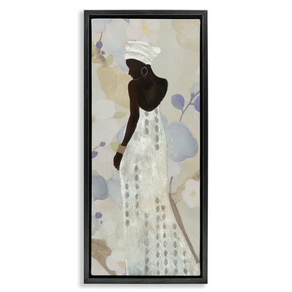 Stupell Industries Chic Natural Hues Woman People Painting Black Floater Framed Canvas Art Print Wall Art, 11 x 25