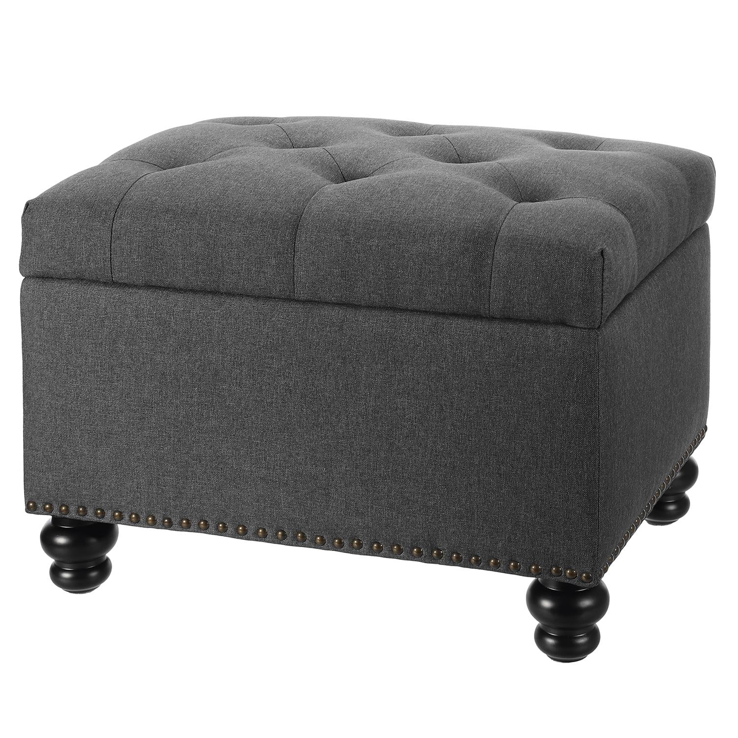 JustRoomy Breathable Fabric Rectangular Storage Ottoman, Button Tufted