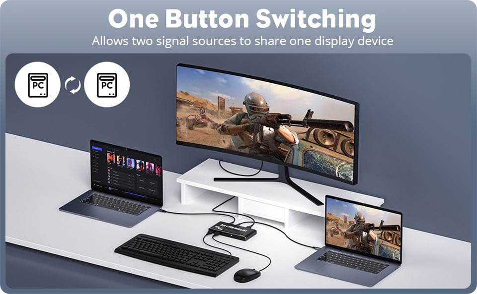AUBEAMTO USB C KVM Switch 8K@60Hz 4K@120Hz, 2 Port Type C KVM Switch for 2 Computers Share 1 Monitor, USB C KCM with 3 USB 2.0 Ports & 100W Power Delivery, 2 USB-C Cables Included