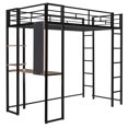 thumbnail image 4 of Tensun Twin Loft Bed: 2 Shelves, 1 Desk, Metal Structure with Safety Guardrail, Ladder - Ideal for Kids, Teens, Adults Bedroom - Black, 4 of 5