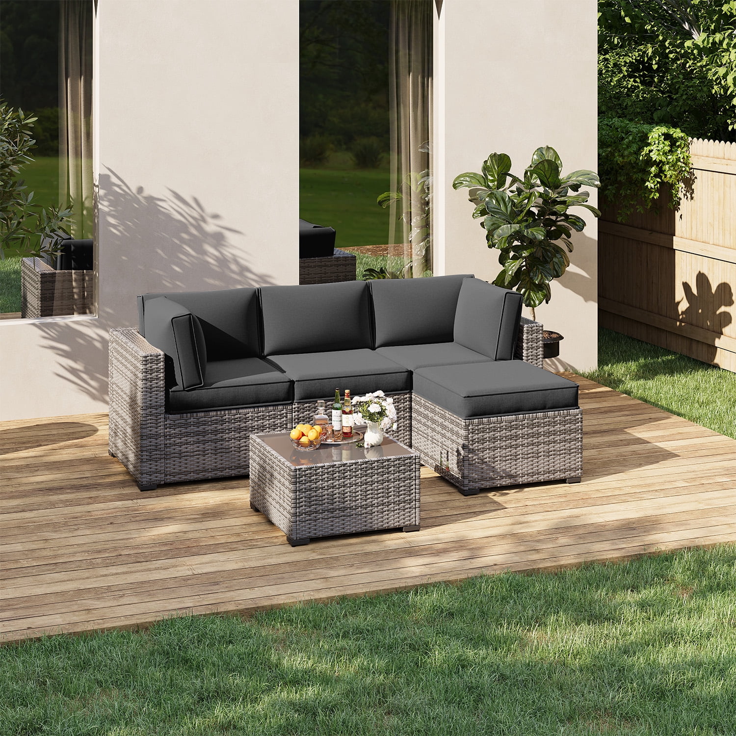 Clouddwell 9-Piece Outdoor Cushion Set for 4-Seat Wicker Sectional - Waterproof, High-Resilience Foam (Dark Gray)