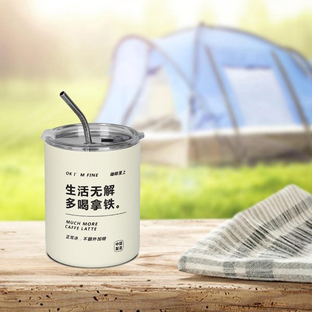 Tazas de café térmicas con tapa perfecl Vaso de viaje de paja 320ml Lechoso
