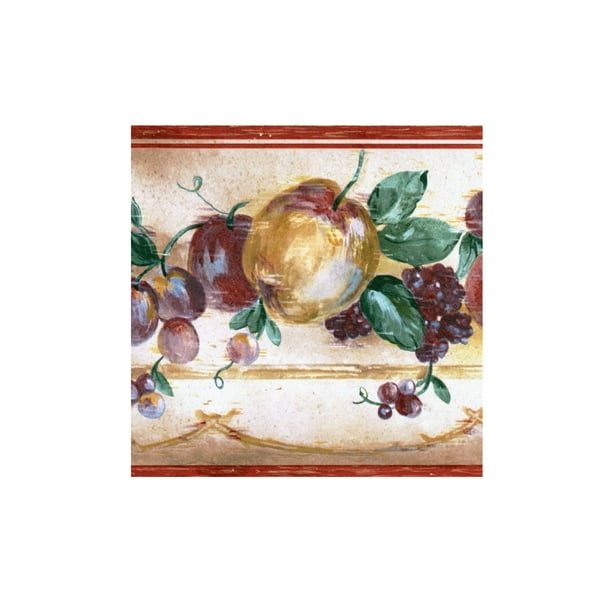 Wallpaper Border Fruits Pattern Apples Grapes Berries Leaves for Dining