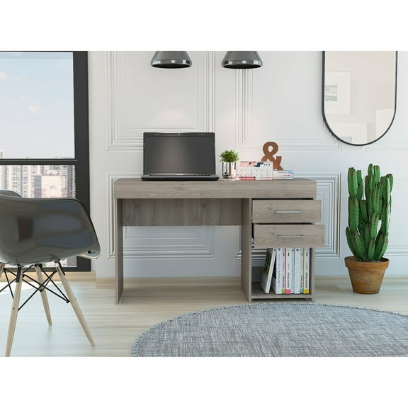 TUHOME Ibare Two Drawer Computer Desk- Engineered Wood Desks in  Gray