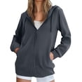 thumbnail image 2 of HLKJKLS Long Sleeve Shirts For Women Zip Up Hooded Cardigan With Large Pockets Long Sleeve Polyester Cotton Blend Gray S-3Xl, 2 of 8