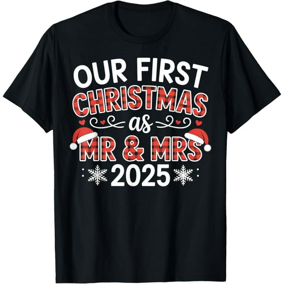 Playful Comfort Tee - Couple Wife Husband Our First Christmas As Mr & Mrs 2025 T-Shirt