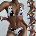 thumbnail image 2 of 3Pcs/Set Women Swimwear Cow Print Metal Chain Summer Off Shoulder Backless Split Bikini for Swimming,Coffee XL, 2 of 8