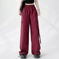 thumbnail image 3 of Pantalones cargo de mujer de cintura media y pierna ancha con bolsillos laterales - Ropa urbana elástica y holgada para viajar - Puños con cordón ajustable en los tobillos, poliéster, para todas la, 3 of 7
