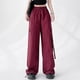 thumbnail image 3 of Pantalones cargo de mujer de cintura media y pierna ancha con bolsillos laterales - Ropa urbana elástica y holgada para viajar - Puños con cordón ajustable en los tobillos, poliéster, para todas la, 3 of 7