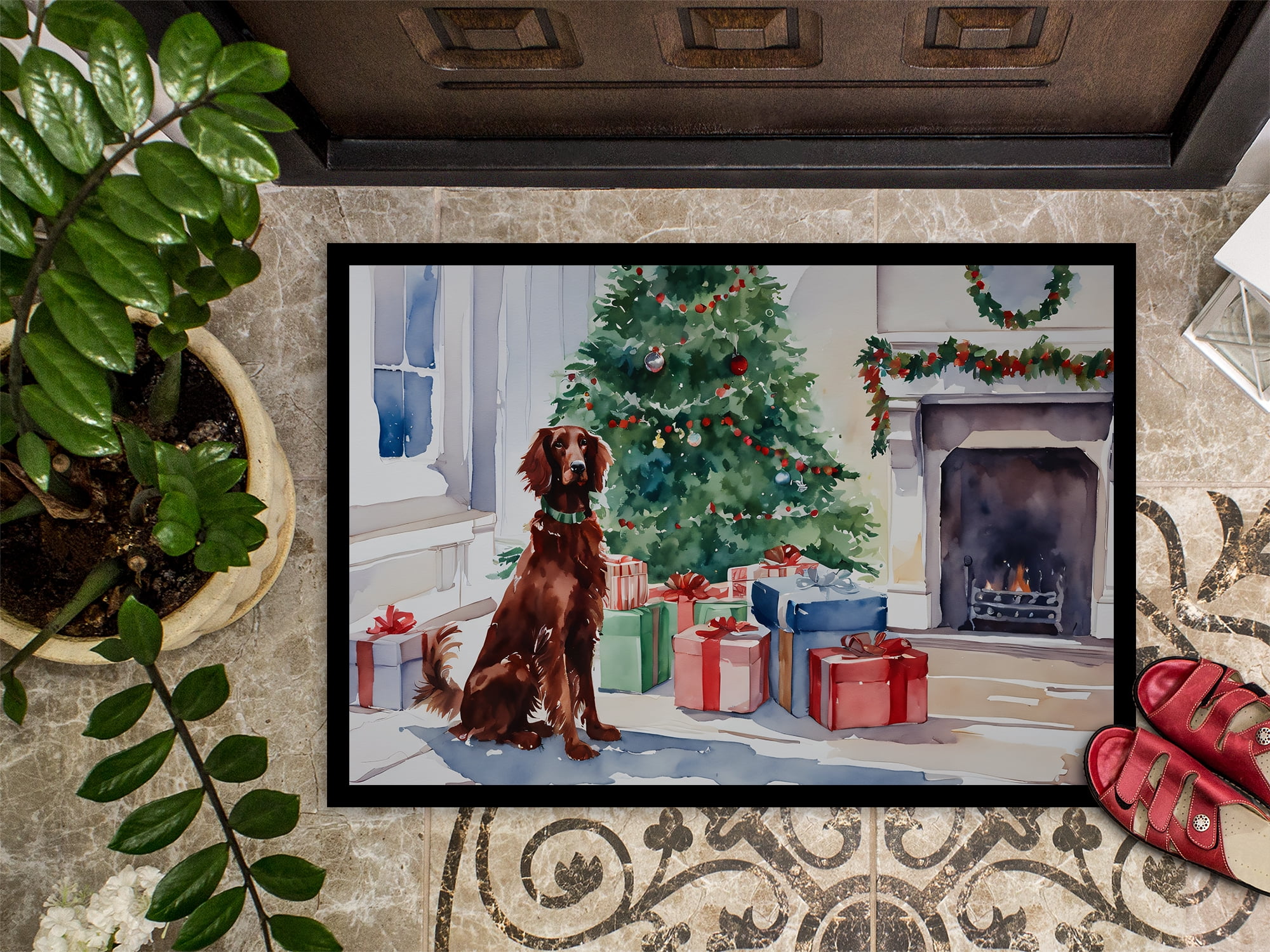 Carolines Treasures DAC2676MAT 0.15 x 18 x 27 in. Irish Setter Cozy Christmas Doormat
