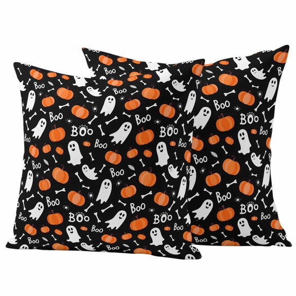 Black White Halloween Ghost Outdoor Waterproof Pillow Covers, Orange Pumpkins Fall Decorative Square Throw Pillowcase Sofa Cushion Sham for Patio/Couch/Chair, 26"x26" 2 Pack