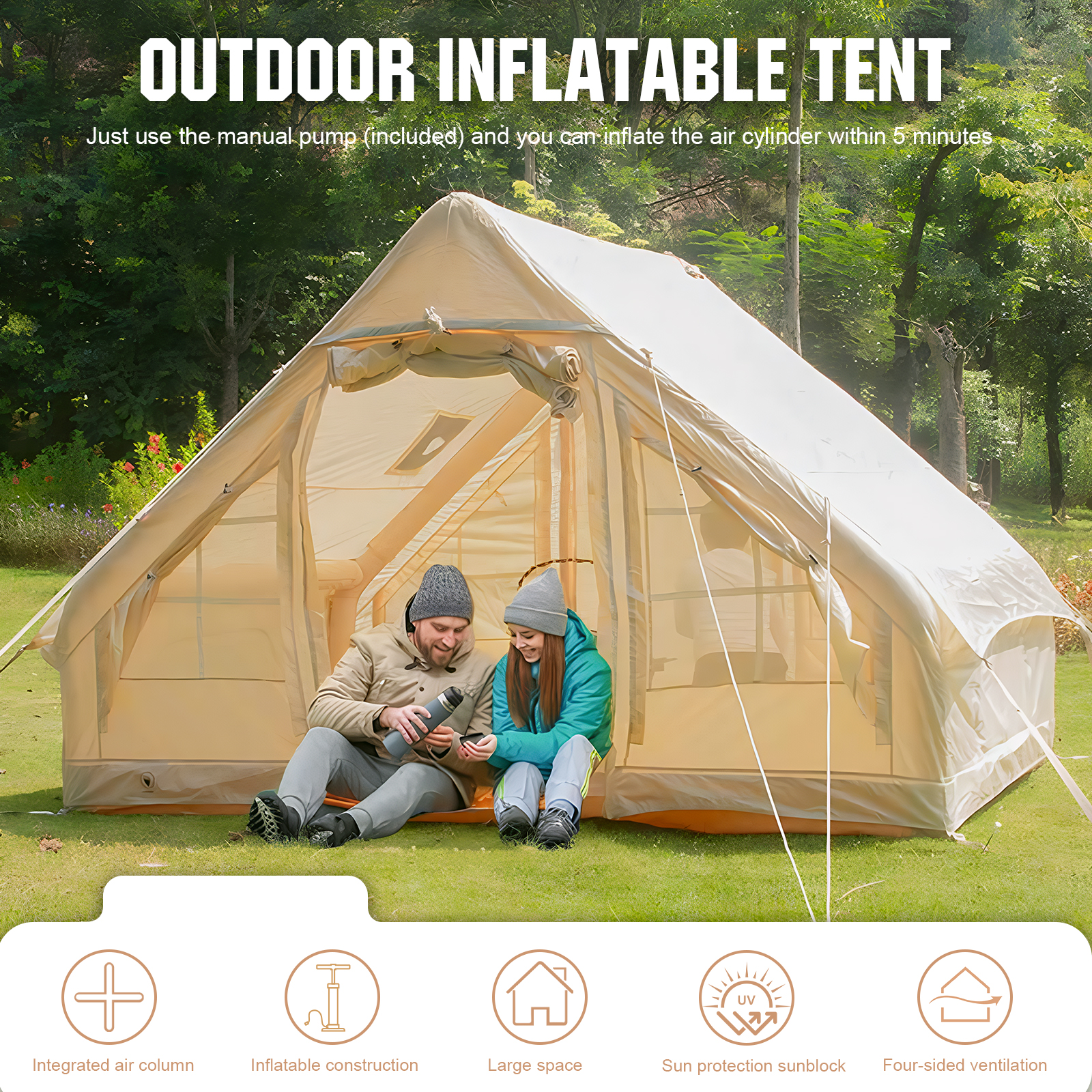 golytefs 4-6 Person House Inflatable Tent Oxford Fabric Air Tent for Adults Travel Hiking