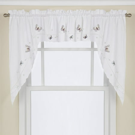Monarch Embroidered Butterfly White Kitchen Curtains 38 Swag Pair