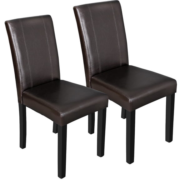 NALYL2 Set Dining Room Chairs Kitchen Formal Elegant Leather Design Brown, Set of 4 Upholstered Dining Chairs with Wood Legs
