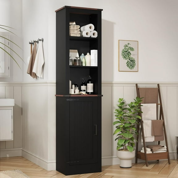 MHOM 71" Tall Bathroom Cabinet. Farmhouse Storage Cabinet with Adjustable Shelves, Narrow Linen Cabinet for Bathroom, Laundry, and, Living Room, Black
