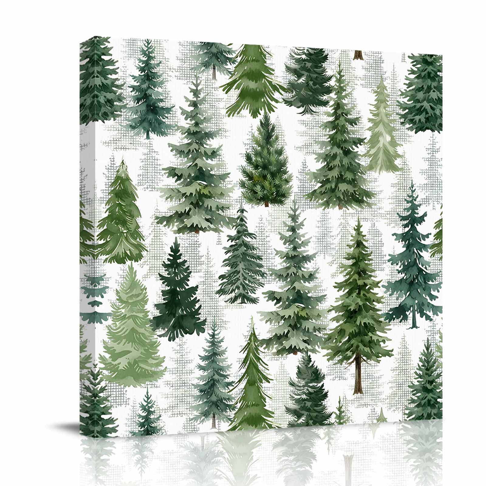 Canvas Wall Art Christmas Framed Canvas Prints for Living Room Bathroom Winter Xmas Tree Country Natural Green Forest Gallery Wrapped Wall Decor for Home Office Gifts 12 x12 Ship Next Day