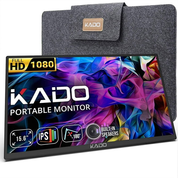 Kado Moniteur Portable 15,6 Pouces FHD 1080p, 45W Recharge Inverse USB-C Mini HDMI Moniteur de Jeu Écran IPS Haut-Parleurs Intégrés, Deuxième Affichage 180°