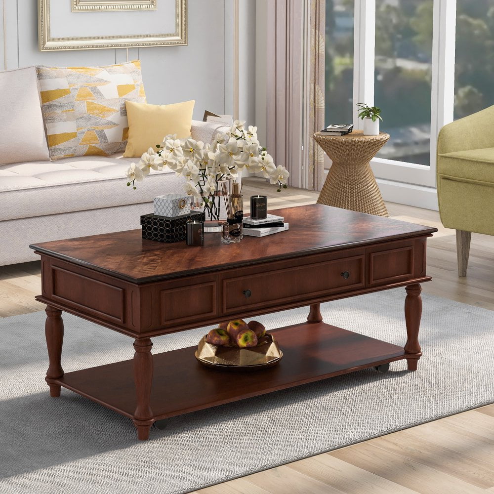 Hassch Vintage Cocktail Table Wooden Coffee Table with Storage Drawer