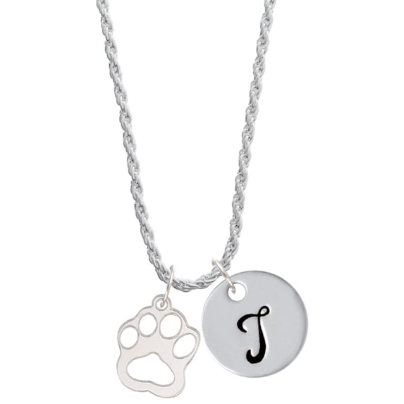 Delight Jewelry Acrylic Small Paw Mirror Silvertone Silvertone Script Initial Disc - T - Charm Necklace, 20"+3"