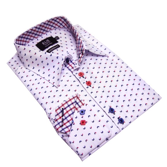 Elie Balleh White Geometric Navy Boy's Button Down Shirt