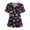 Black, variant on Plus Size Scrubs for Women Stretch Funny Kitty and Clouds Print Short Sleeve V Neck Working Uniform with Pockets