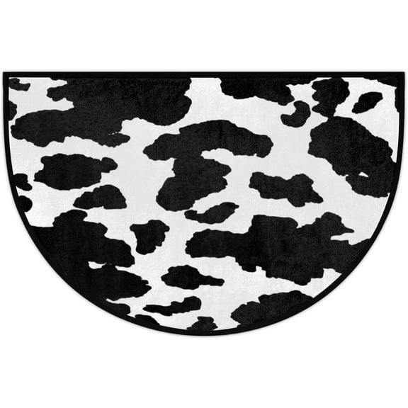 Cow Print Animal Skin Black Half Round Door Mat Half Circle Area Rug Doormat Home Decor Rug Front Welcome Entrance Way Mat for Indoor Outdoor Kitchen Bedroom 24x16 inch.