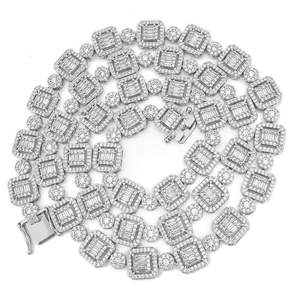 Baguette and Cluster Link CZ Iced Bling Chain