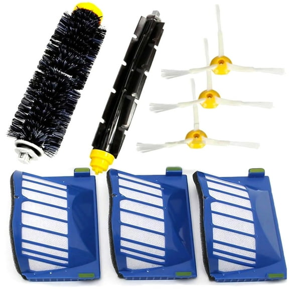 DISEN Robot Replacement Parts Compatible with iRobots Roomba 500 600 Series, Robot Vacuum Accessories, 1 Bristle Brush, 1 Beater Brush, 3 Side Brushes and 3 Vac Filters