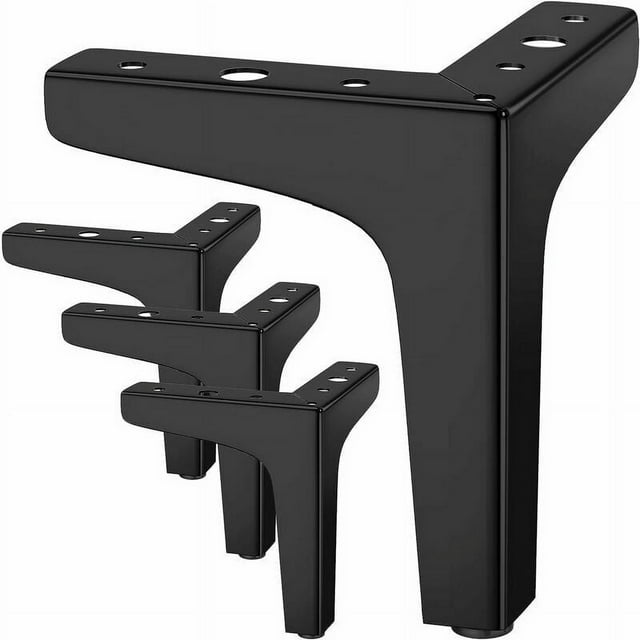 Juego de 4 patas de muebles de 17 cm, modernas patas de metal en forma de triángulo para mesa, pata de mueble para gabinete, sofá, con 16 tornillos y 4 protectores de patas, color negro