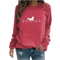 thumbnail image 2 of jsaierl Womens Sweatshirt Crewneck Horse Graphic Top Long Sleeve Cute Shirt Lightweight Funny Pullover Sweatshirt, 2 of 4