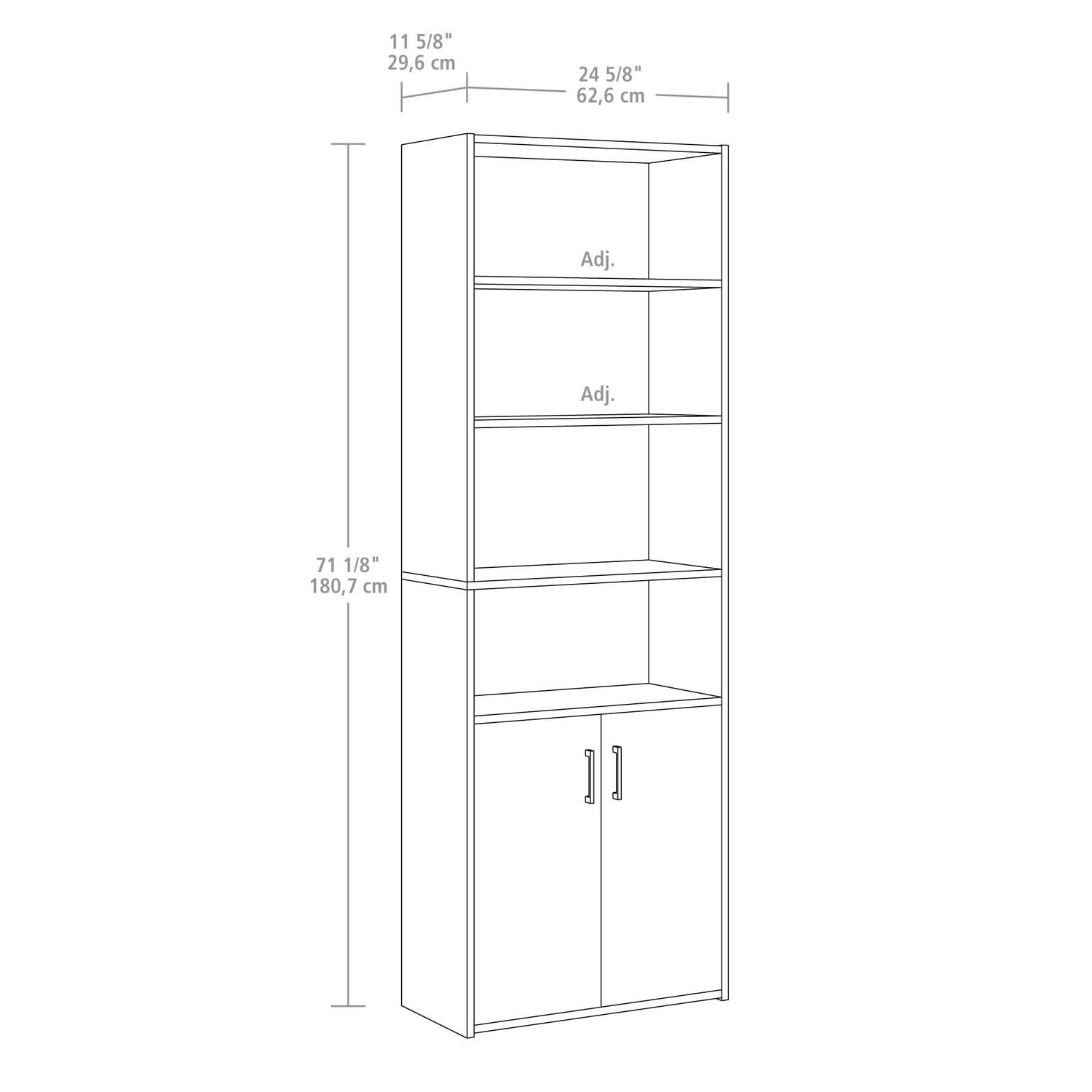 Mainstays Traditional 5 Shelf Bookcase with Doors, Bookcase