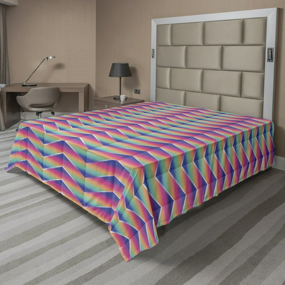 Colorful Flat Sheet, Triangular Shapes with Retro Funky Zigzag Patterns in Rainbow Colors Abstract Art, Soft Comfortable Top Sheet Decorative Bedding 1 Piece, 6 Sizes, Multicolor, by Ambesonne
