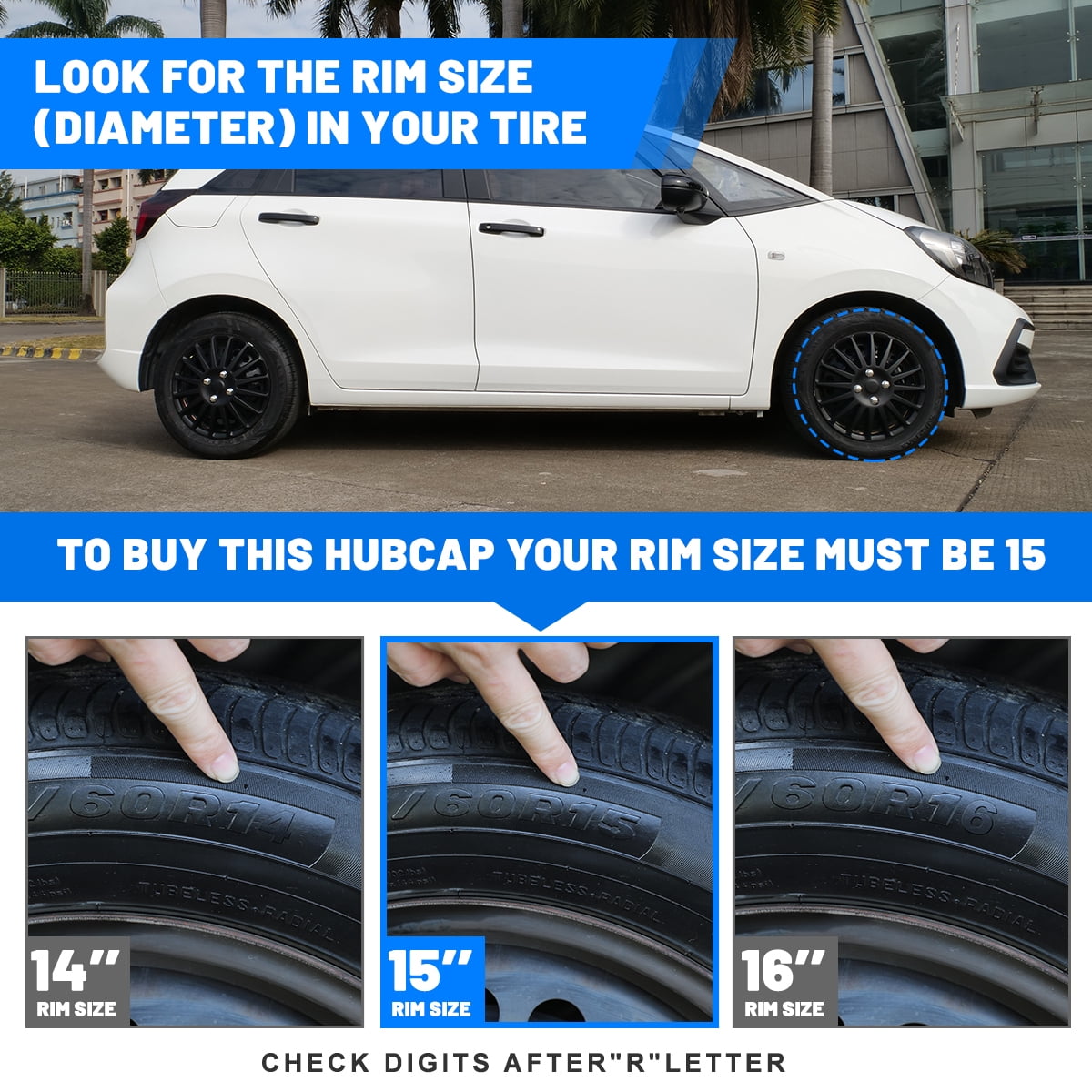 Winjet 15" Wheel Covers & Hub Caps ABS Alloy Black,4 Pack