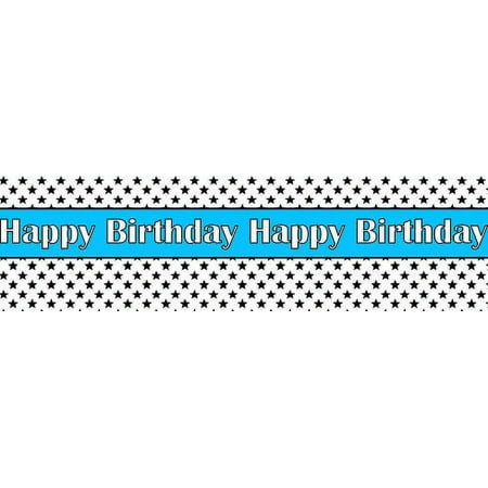 Happy Birthday Edible Black Stars Cake Border Decoration Banner - Vibrant Blue
