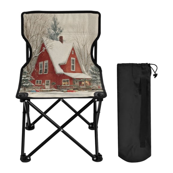 600D Oxford Camping Chair Portable Foldable Chair Supports 220 lbs for Picnic, Fishing, Backpacking House with Snow-covered Roof
