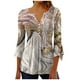 thumbnail image 2 of ICHUANYI Clearance Women's Casual Trumpet 3/4 Sleeve Printed Buttoned Basic Ruched Corset Tunic Tops Pleated T-shirts Blouses(Gray, XL) ICHUANYI WER2023080902076, 2 of 5