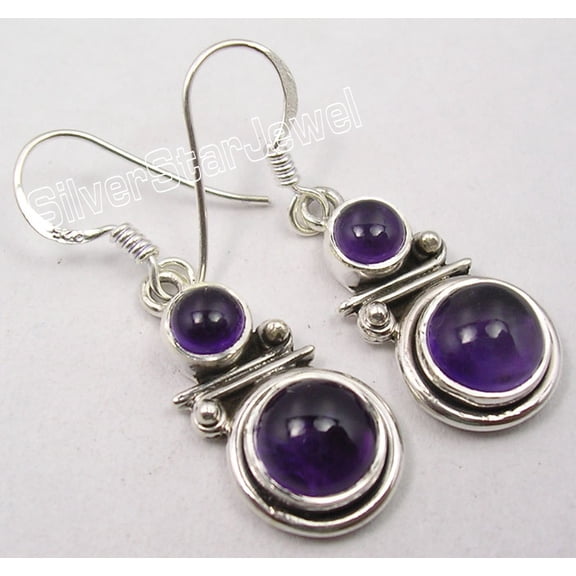 SilverStarJewel 925 Silver Amethyst Earrings 1.5" Gems Jewelry