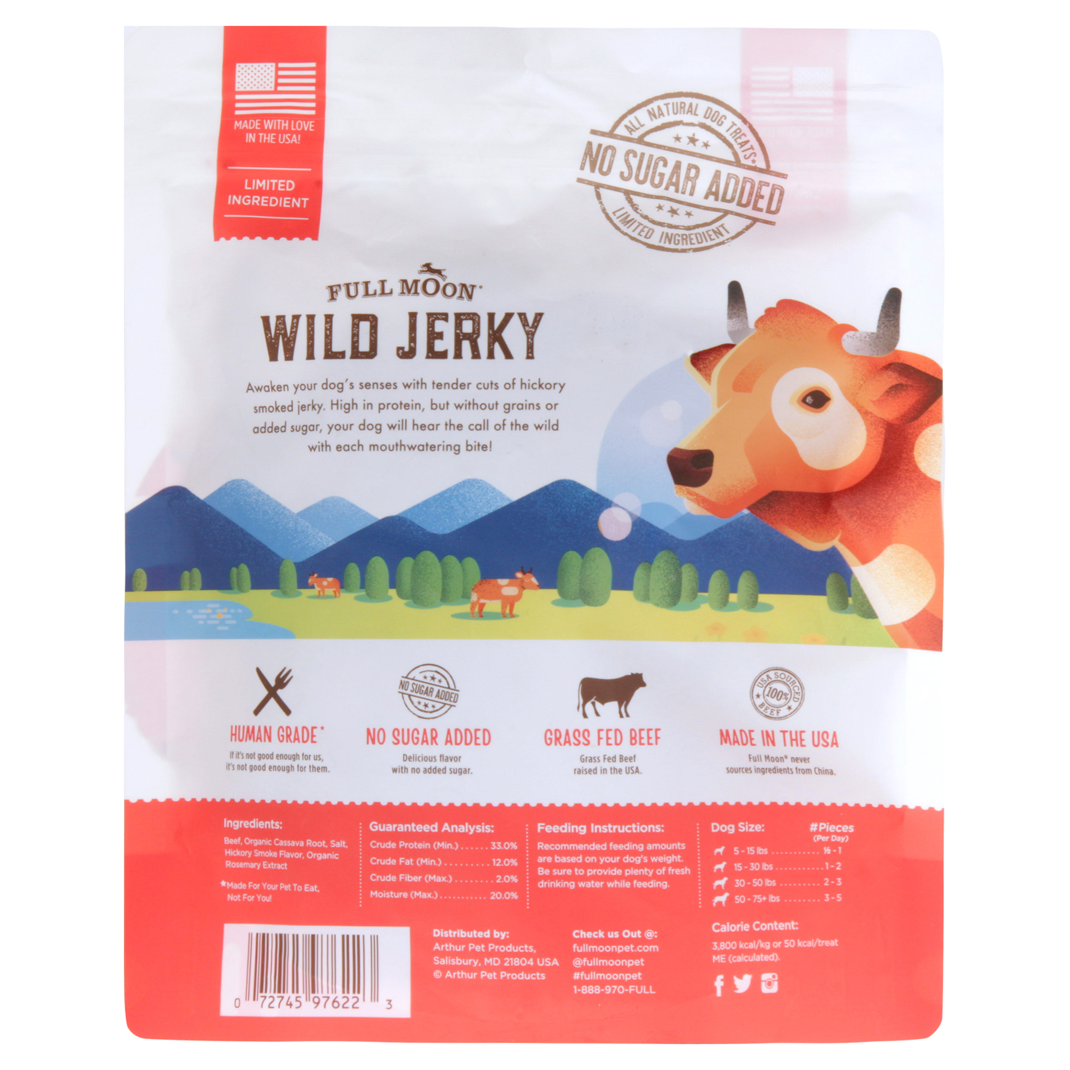 Full Moon All Natural Wild Jerky Dog Treats, Grass Fed Beef, 10 Ounce
