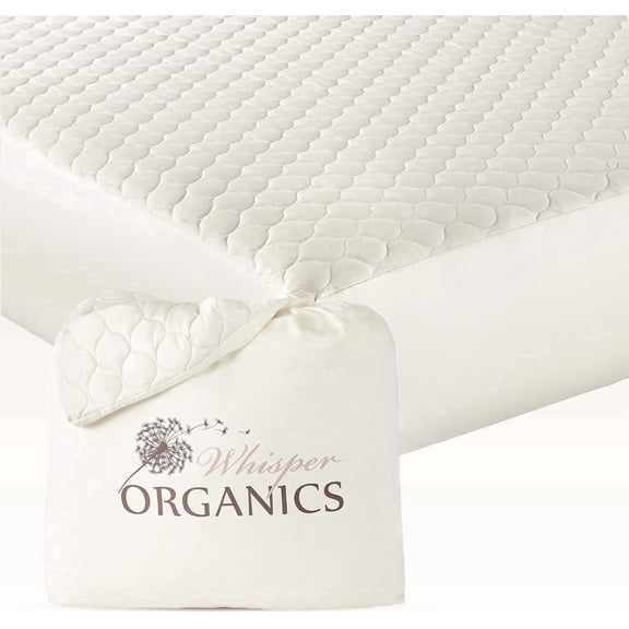 Whisper Organics 100% Cotton Organic Mattress Protector, 300TC Mattress Pad, Twin size, Ivory